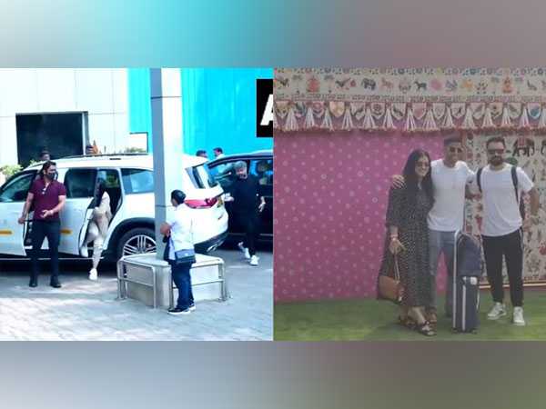 MS Dhoni, Suryakumar along with his wife Devisha Shetty and Rashid Khan (Photo: ANI)